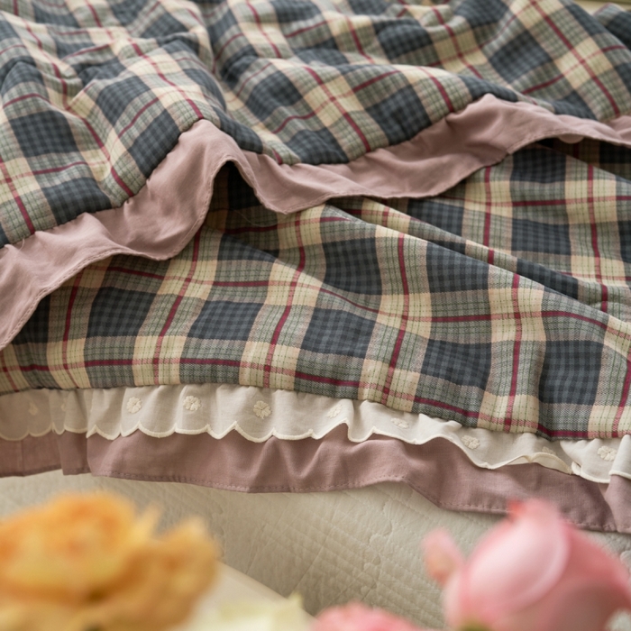 91家纺网 家纺一手货源 找家纺 洋铭区（原狠狠爱） 2025新款A类双层纱双层花边款系列夏被夏凉被空调被 复古小格