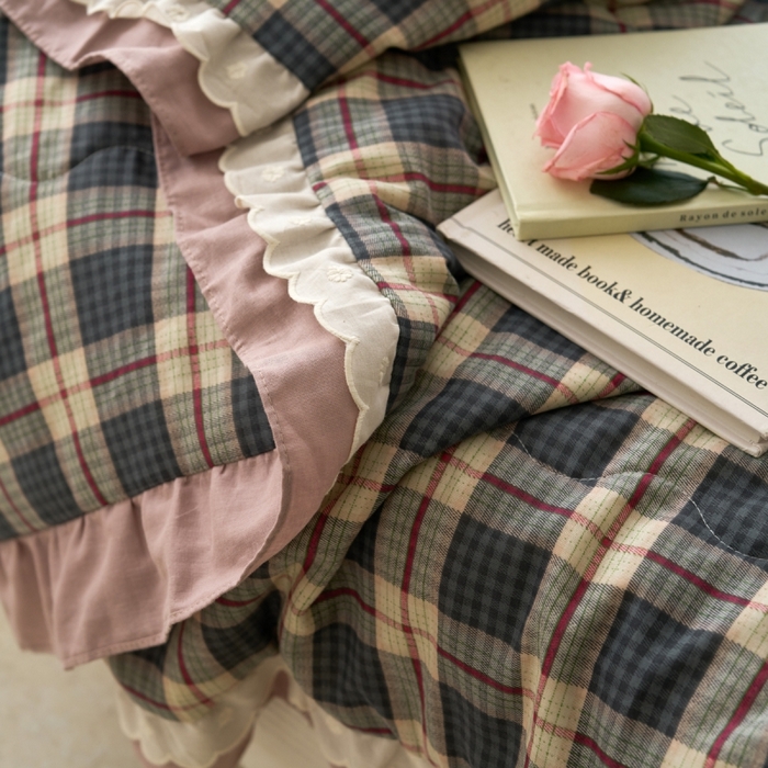 91家纺网 家纺一手货源 找家纺 洋铭区（原狠狠爱） 2025新款A类双层纱双层花边款系列夏被夏凉被空调被 复古小格