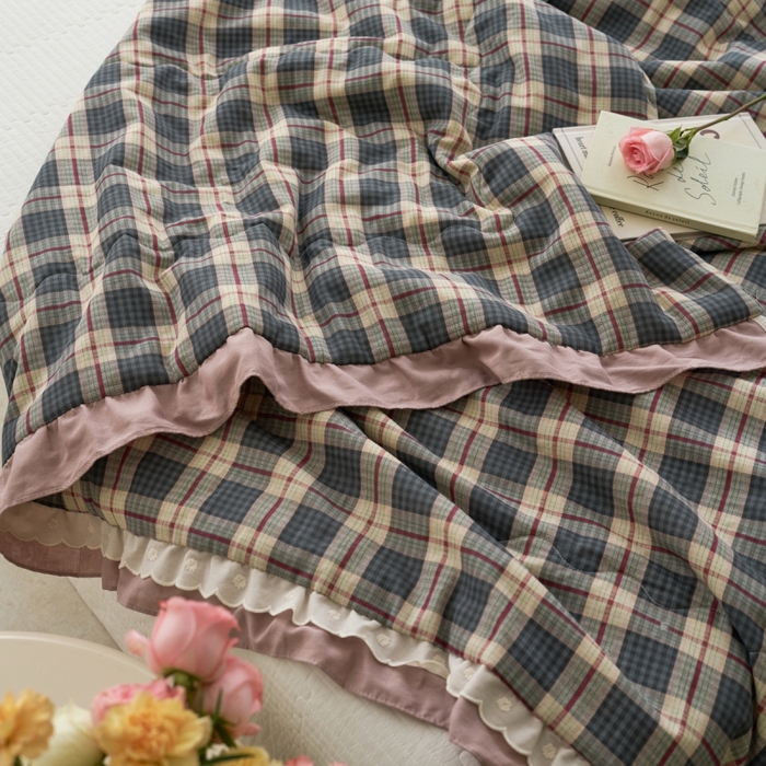 91家纺网 家纺一手货源 找家纺 洋铭区（原狠狠爱） 2025新款A类双层纱双层花边款系列夏被夏凉被空调被 复古小格