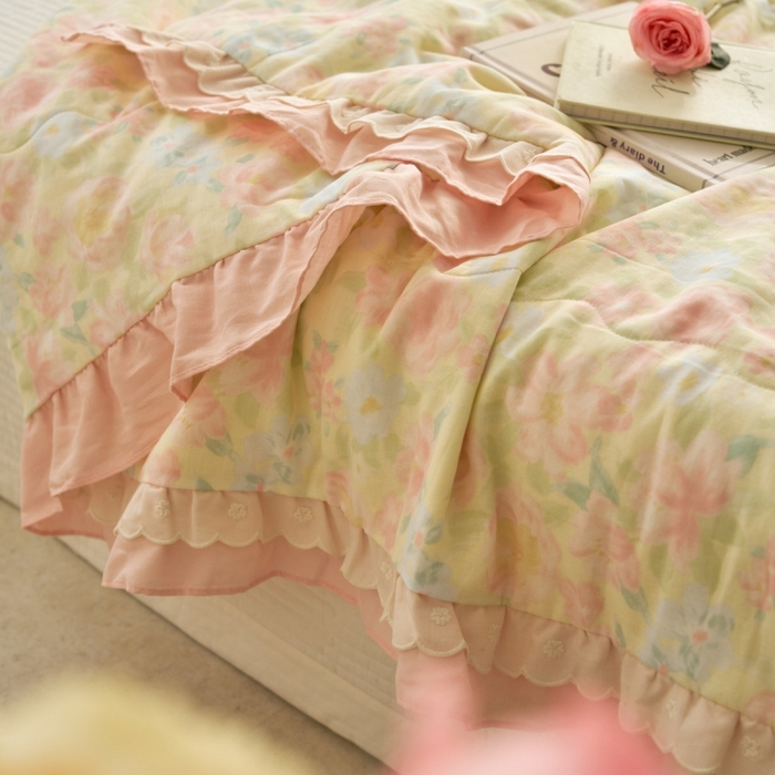 91家纺网 家纺一手货源 找家纺 洋铭区（原狠狠爱） 2025新款A类双层纱双层花边款系列夏被夏凉被空调被 蔷薇花开