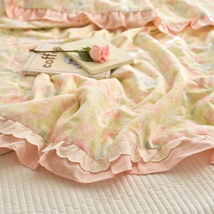 91家纺网 家纺一手货源 找家纺 洋铭区（原狠狠爱） 2025新款A类双层纱双层花边款系列夏被夏凉被空调被 蔷薇花开