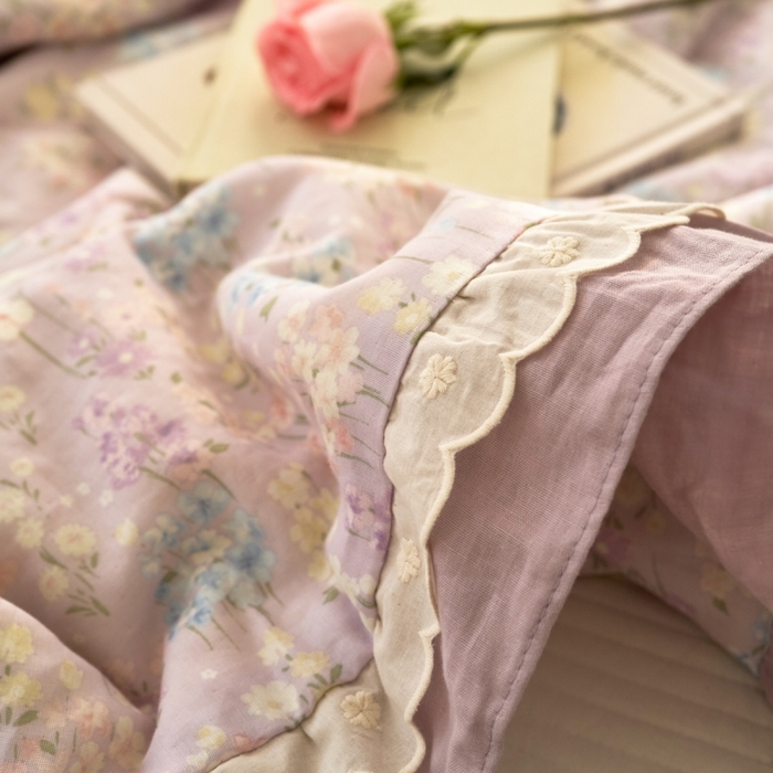 91家纺网 家纺一手货源 找家纺 洋铭区（原狠狠爱） 2025新款A类双层纱双层花边款系列夏被夏凉被空调被 铃木紫花