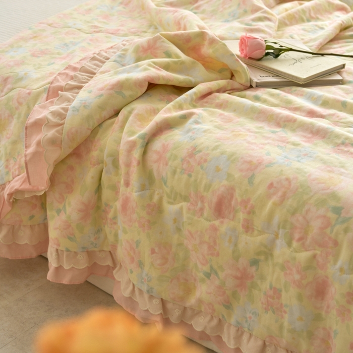 91家纺网 家纺一手货源 找家纺 洋铭区（原狠狠爱） 2025新款A类双层纱双层花边款系列夏被夏凉被空调被 蔷薇花开