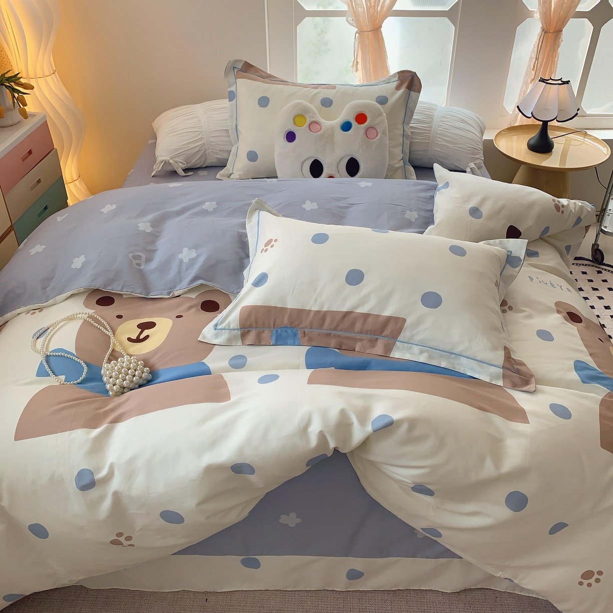 91家纺网 家纺一手货源 找家纺 莱豫家纺 2025新款亲肤舒适小清新印花全棉纯棉四件套-第二批 萌太熊