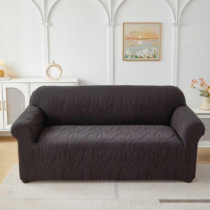 91家纺网 家纺一手货源 找家纺 共鸣沙发套 2025春夏新款水波纹弹力提花全包万能沙发套单沙发套全包款 黑色