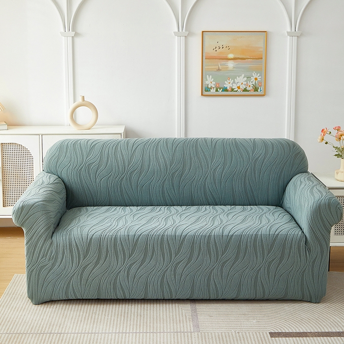 91家纺网 家纺一手货源 找家纺 共鸣沙发套 2025春夏新款水波纹弹力提花全包万能沙发套单沙发套全包款 墨绿色