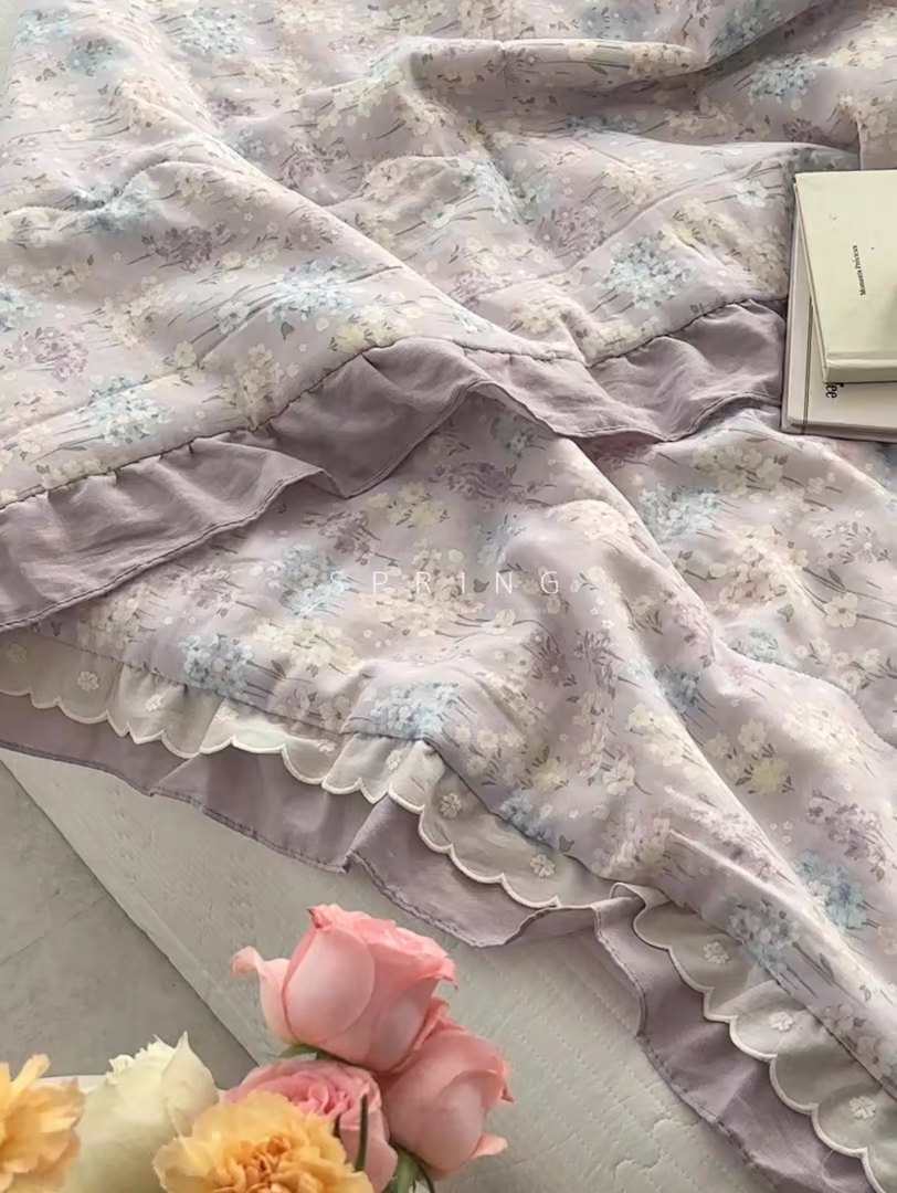 91家纺网 家纺一手货源 找家纺 洋铭区（原狠狠爱） 2025新款A类双层纱双层花边款系列夏被夏凉被空调被 铃木紫花