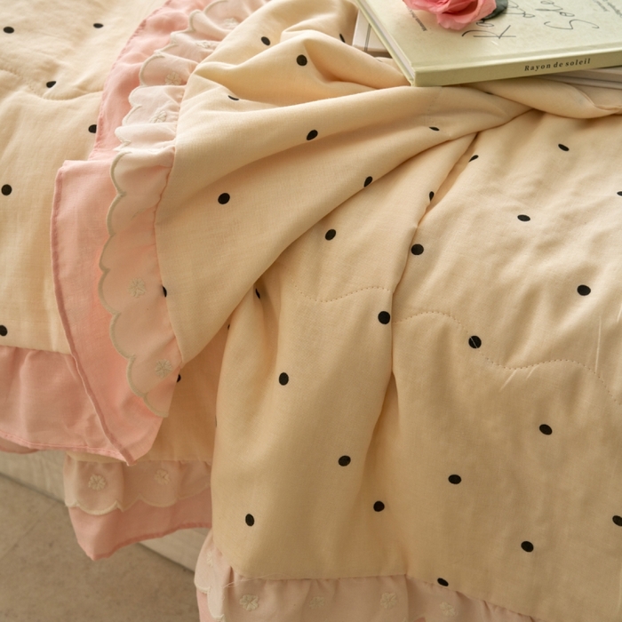 91家纺网 家纺一手货源 找家纺 洋铭区（原狠狠爱） 2025新款A类双层纱双层花边款系列夏被夏凉被空调被 小圆圆