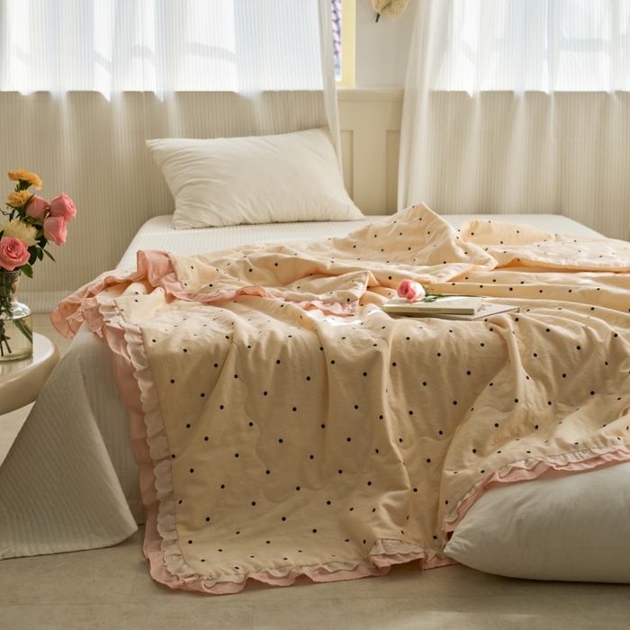 91家纺网 家纺一手货源 找家纺 洋铭区（原狠狠爱） 2025新款A类双层纱双层花边款系列夏被夏凉被空调被 小圆圆