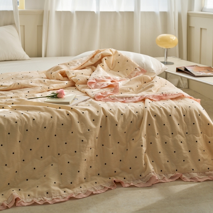 91家纺网 家纺一手货源 找家纺 洋铭区（原狠狠爱） 2025新款A类双层纱双层花边款系列夏被夏凉被空调被 小圆圆