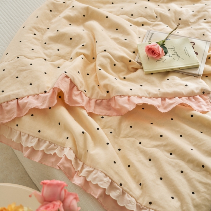 91家纺网 家纺一手货源 找家纺 洋铭区（原狠狠爱） 2025新款A类双层纱双层花边款系列夏被夏凉被空调被 小圆圆