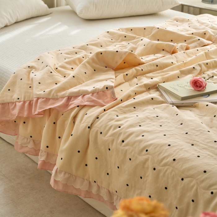 91家纺网 家纺一手货源 找家纺 洋铭区（原狠狠爱） 2025新款A类双层纱双层花边款系列夏被夏凉被空调被 小圆圆