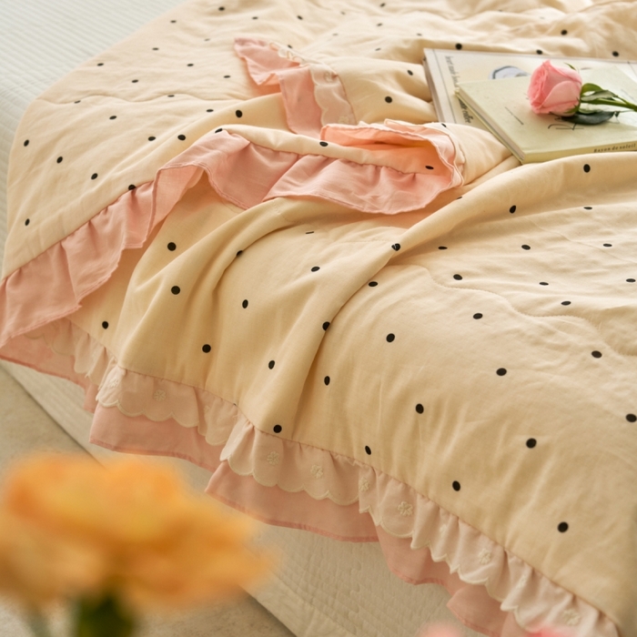 91家纺网 家纺一手货源 找家纺 洋铭区（原狠狠爱） 2025新款A类双层纱双层花边款系列夏被夏凉被空调被 小圆圆