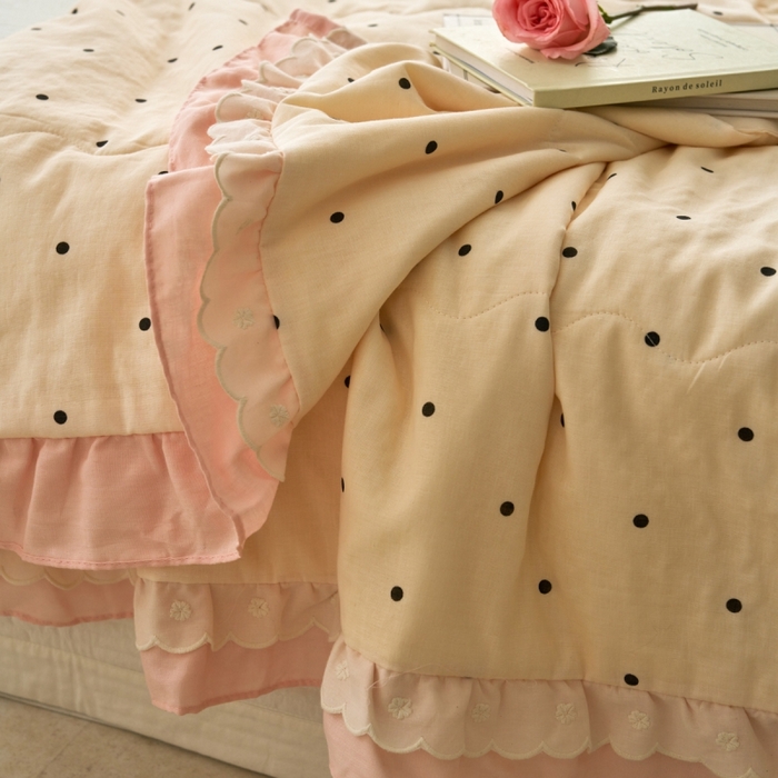 91家纺网 家纺一手货源 找家纺 洋铭区（原狠狠爱） 2025新款A类双层纱双层花边款系列夏被夏凉被空调被 小圆圆