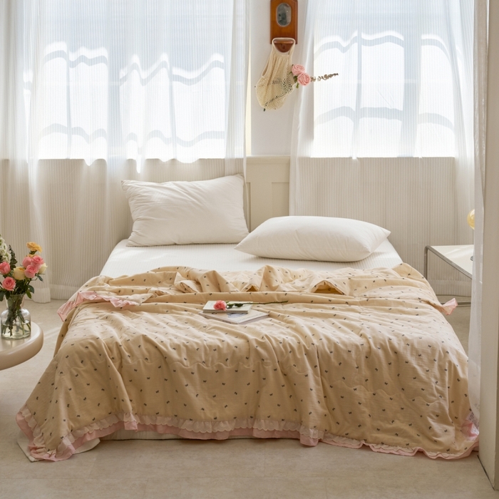 洋铭区（原狠狠爱） 2025新款A类双层纱双层花边款系列夏被夏凉被空调被 小小蝴蝶结