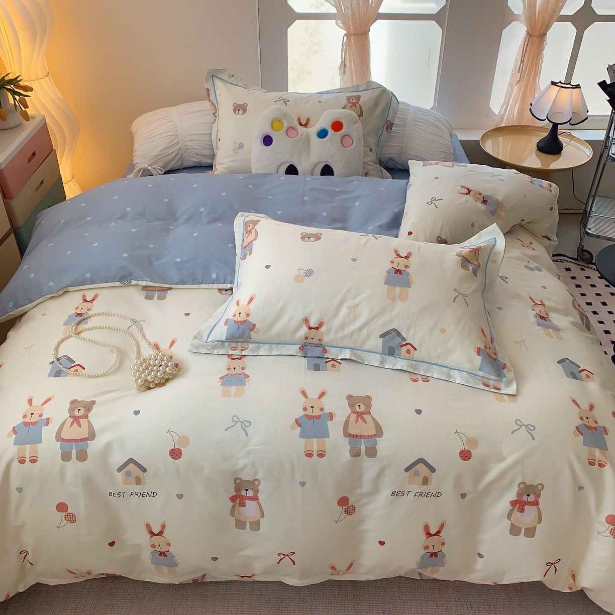 91家纺网 家纺一手货源 找家纺 莱豫家纺 2025新款亲肤舒适小清新印花全棉纯棉四件套-第二批 亲密伙伴