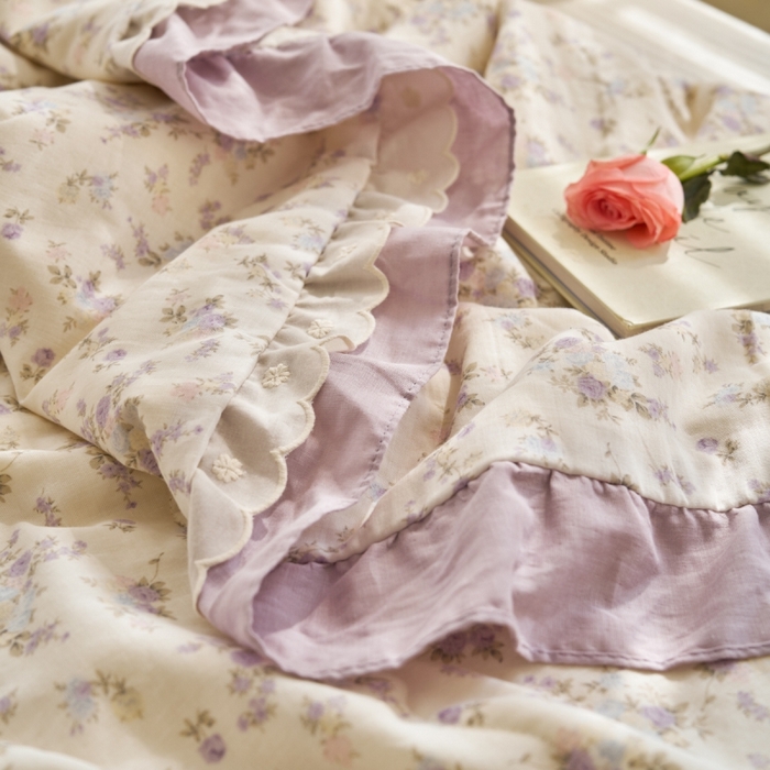 91家纺网 家纺一手货源 找家纺 洋铭区（原狠狠爱） 2025新款A类双层纱双层花边款系列夏被夏凉被空调被 繁花紫紫