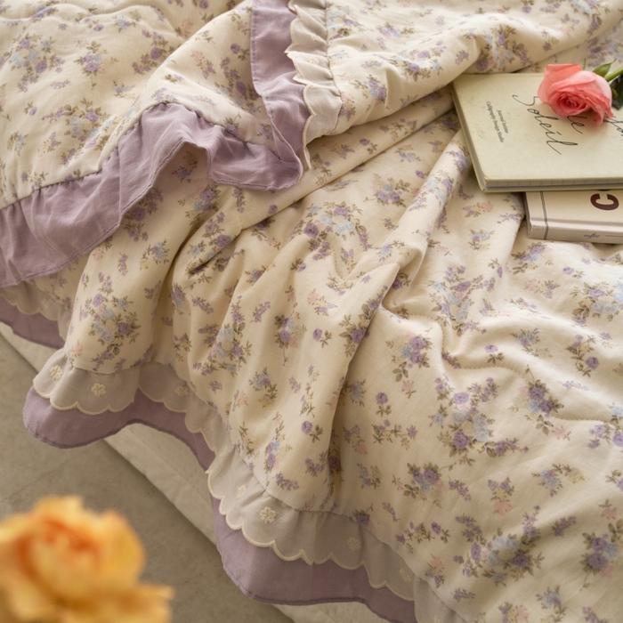 91家纺网 家纺一手货源 找家纺 洋铭区（原狠狠爱） 2025新款A类双层纱双层花边款系列夏被夏凉被空调被 繁花紫紫