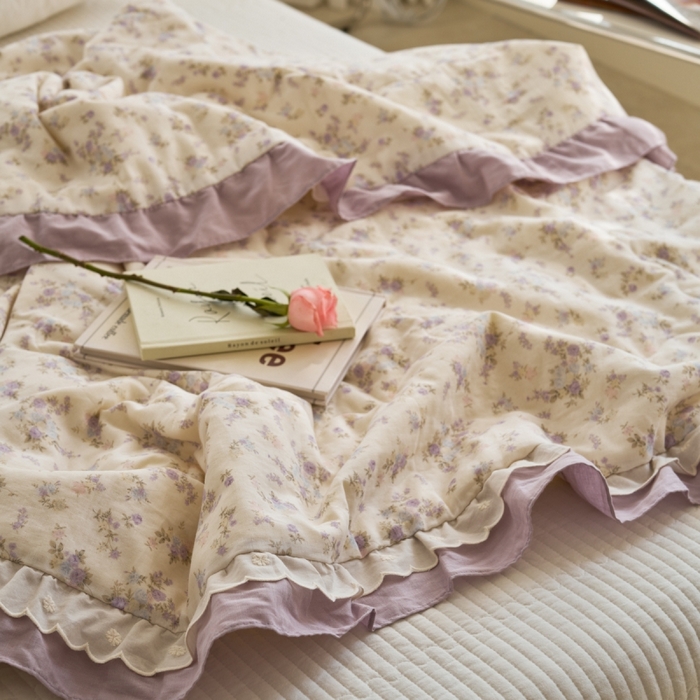 91家纺网 家纺一手货源 找家纺 洋铭区（原狠狠爱） 2025新款A类双层纱双层花边款系列夏被夏凉被空调被 繁花紫紫