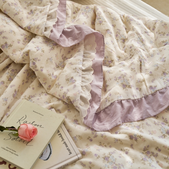 91家纺网 家纺一手货源 找家纺 洋铭区（原狠狠爱） 2025新款A类双层纱双层花边款系列夏被夏凉被空调被 繁花紫紫