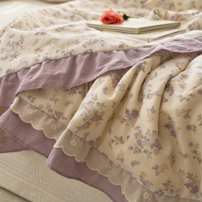 91家纺网 家纺一手货源 找家纺 洋铭区（原狠狠爱） 2025新款A类双层纱双层花边款系列夏被夏凉被空调被 繁花紫紫