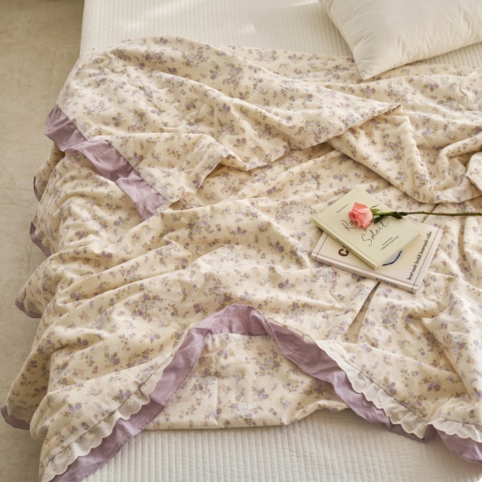91家纺网 家纺一手货源 找家纺 洋铭区（原狠狠爱） 2025新款A类双层纱双层花边款系列夏被夏凉被空调被 繁花紫紫