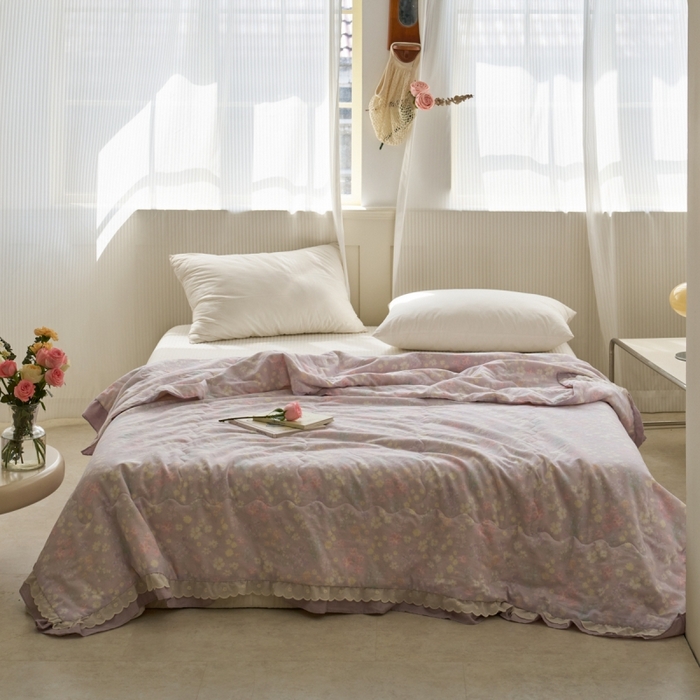 洋铭区（原狠狠爱） 2025新款A类双层纱双层花边款系列夏被夏凉被空调被 小紫雏菊