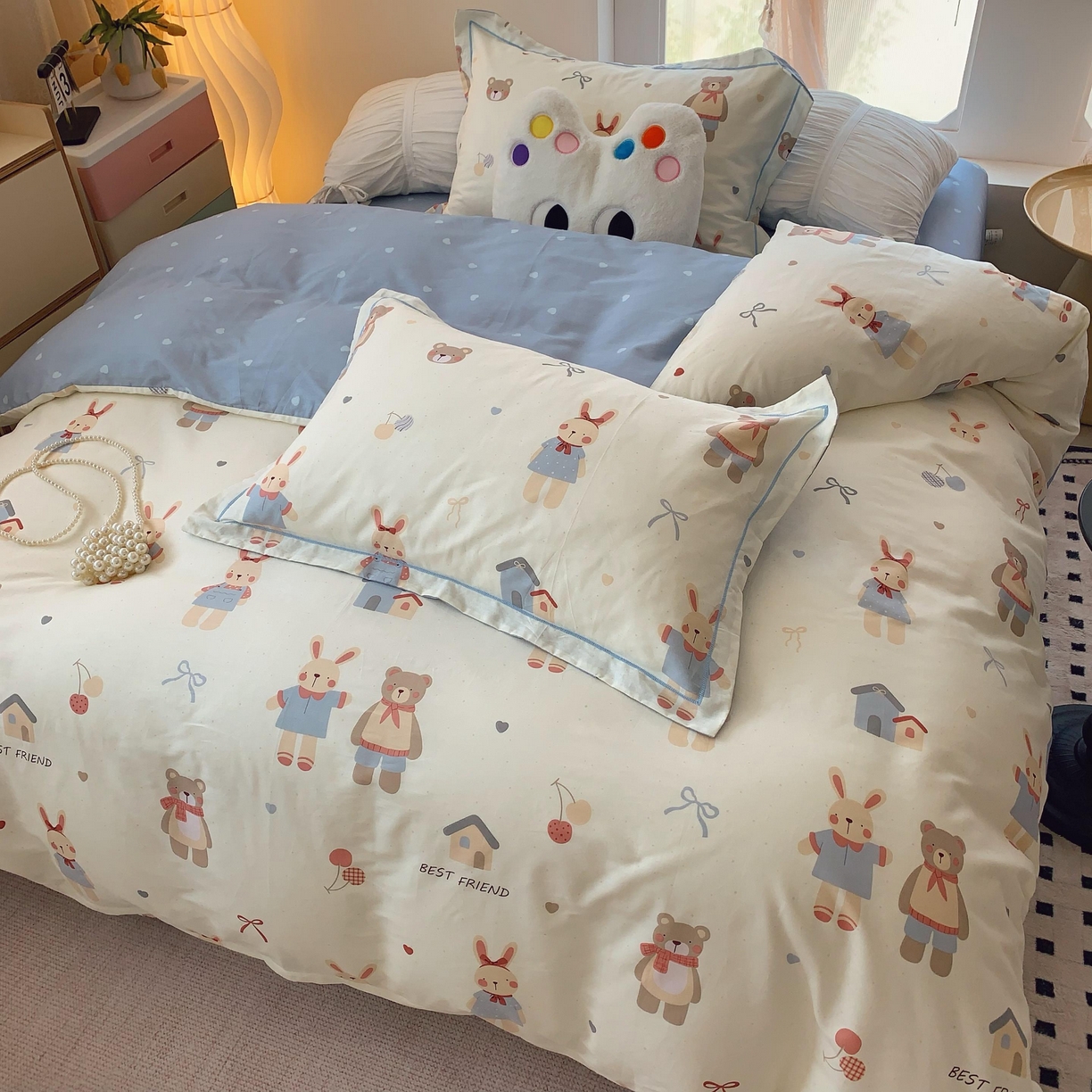 91家纺网 家纺一手货源 找家纺 莱豫家纺 2025新款亲肤舒适小清新印花全棉纯棉四件套-第二批 亲密伙伴