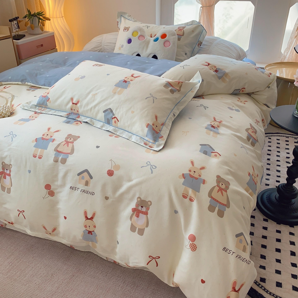 91家纺网 家纺一手货源 找家纺 莱豫家纺 2025新款亲肤舒适小清新印花全棉纯棉四件套-第二批 亲密伙伴