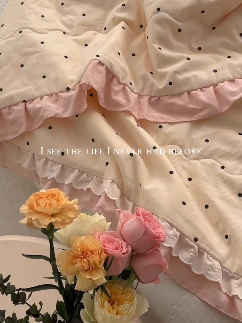 91家纺网 家纺一手货源 找家纺 洋铭区（原狠狠爱） 2025新款A类双层纱双层花边款系列夏被夏凉被空调被 小圆圆