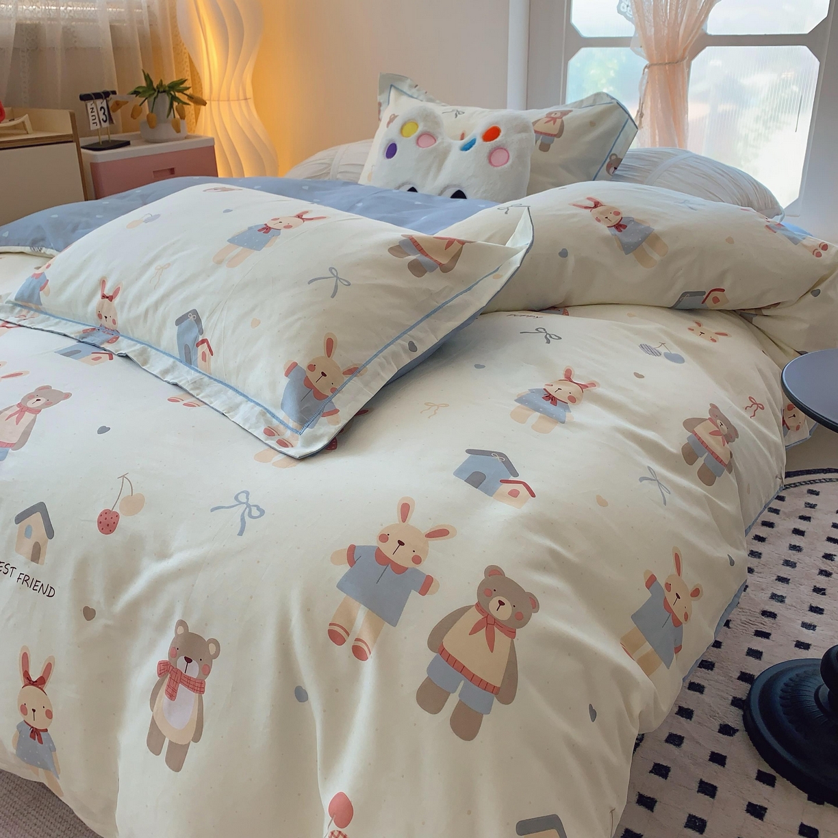 91家纺网 家纺一手货源 找家纺 莱豫家纺 2025新款亲肤舒适小清新印花全棉纯棉四件套-第二批 亲密伙伴