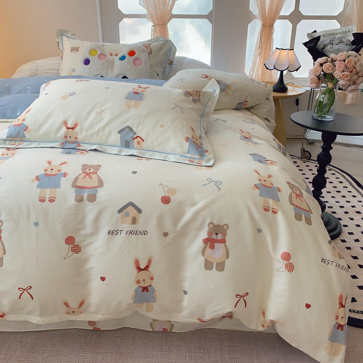 91家纺网 家纺一手货源 找家纺 莱豫家纺 2025新款亲肤舒适小清新印花全棉纯棉四件套-第二批 亲密伙伴