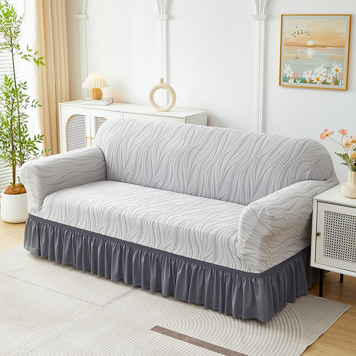 91家纺网 家纺一手货源 找家纺 （总）共鸣沙发套 2025春夏新款水波纹裙摆弹力提花全包万能沙发套单沙发套裙摆款