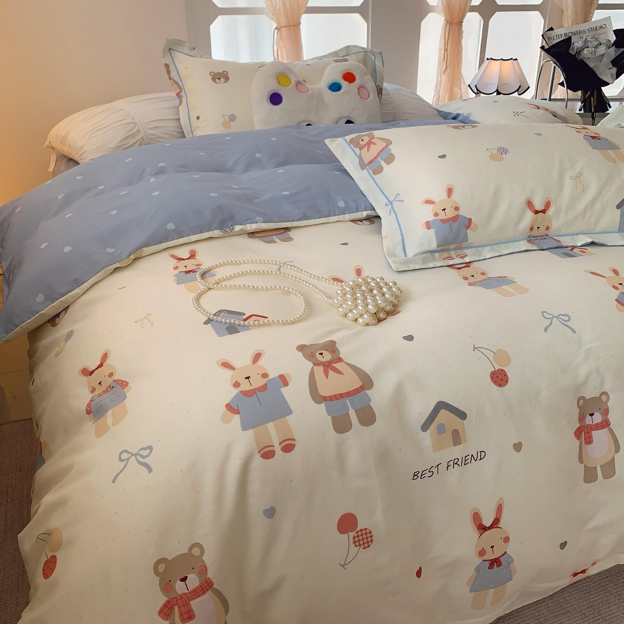 91家纺网 家纺一手货源 找家纺 莱豫家纺 2025新款亲肤舒适小清新印花全棉纯棉四件套-第二批 亲密伙伴