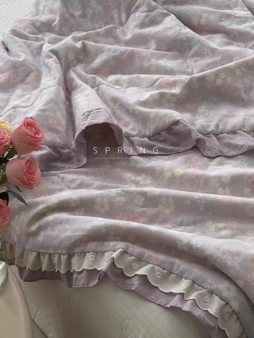 91家纺网 家纺一手货源 找家纺 洋铭区（原狠狠爱） 2025新款A类双层纱双层花边款系列夏被夏凉被空调被 小紫雏菊