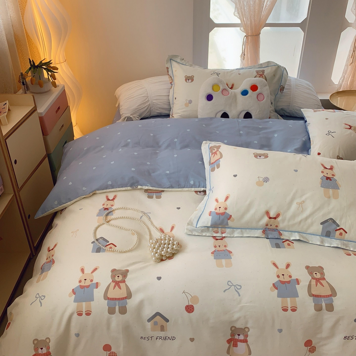 91家纺网 家纺一手货源 找家纺 莱豫家纺 2025新款亲肤舒适小清新印花全棉纯棉四件套-第二批 亲密伙伴