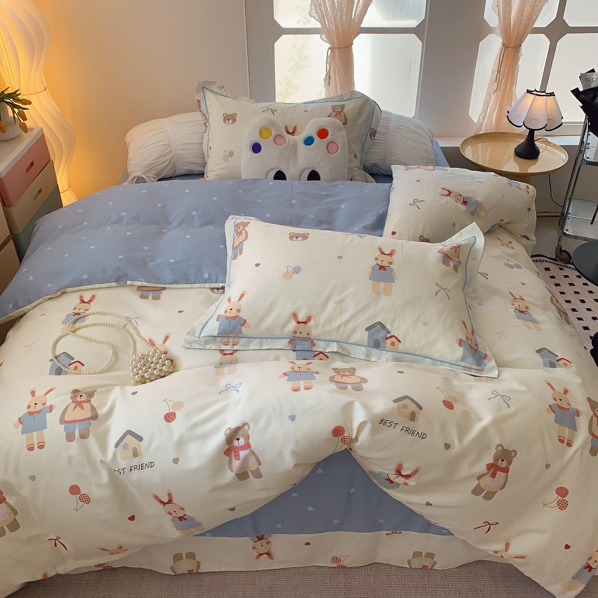 91家纺网 家纺一手货源 找家纺 莱豫家纺 2025新款亲肤舒适小清新印花全棉纯棉四件套-第二批 亲密伙伴