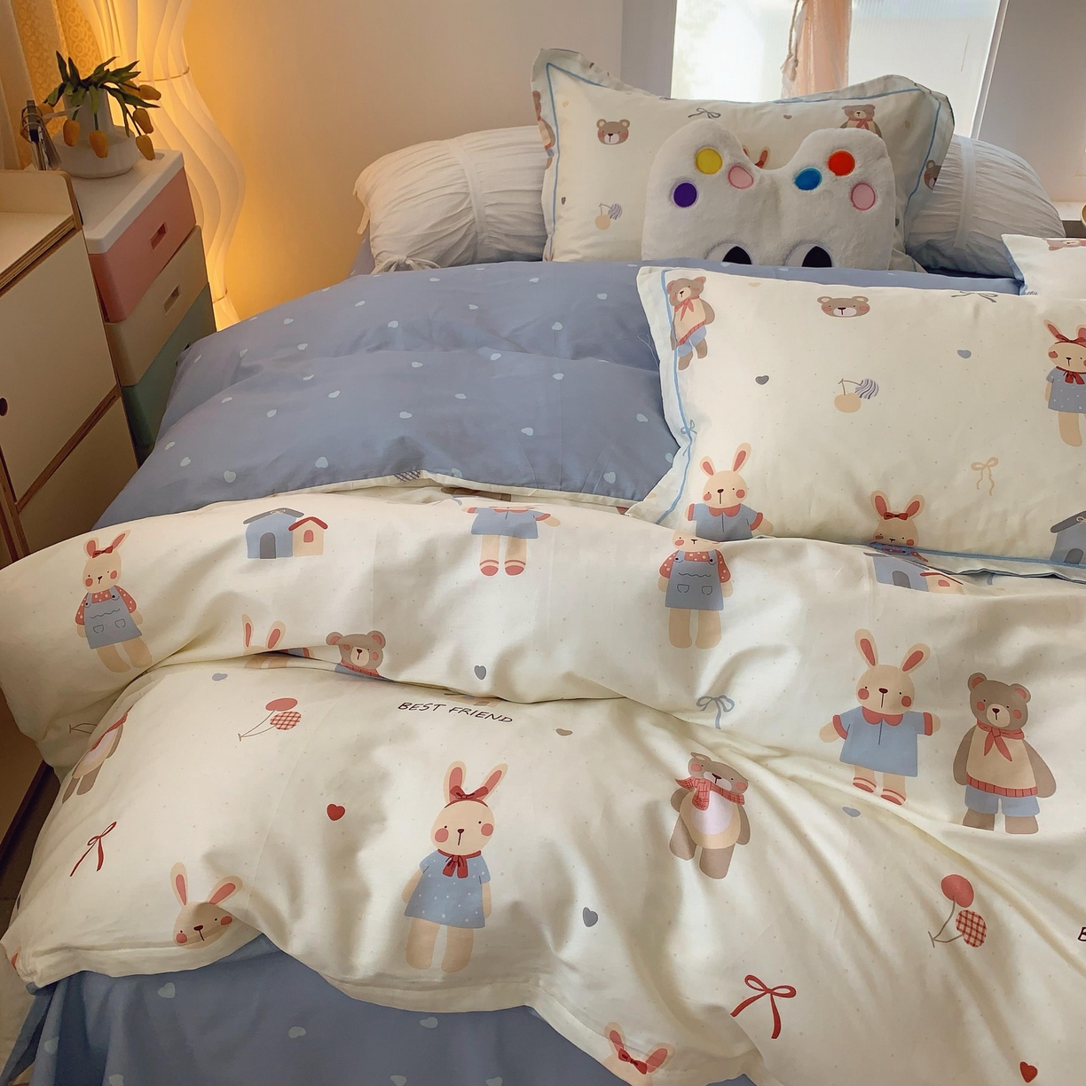 91家纺网 家纺一手货源 找家纺 莱豫家纺 2025新款亲肤舒适小清新印花全棉纯棉四件套-第二批 亲密伙伴