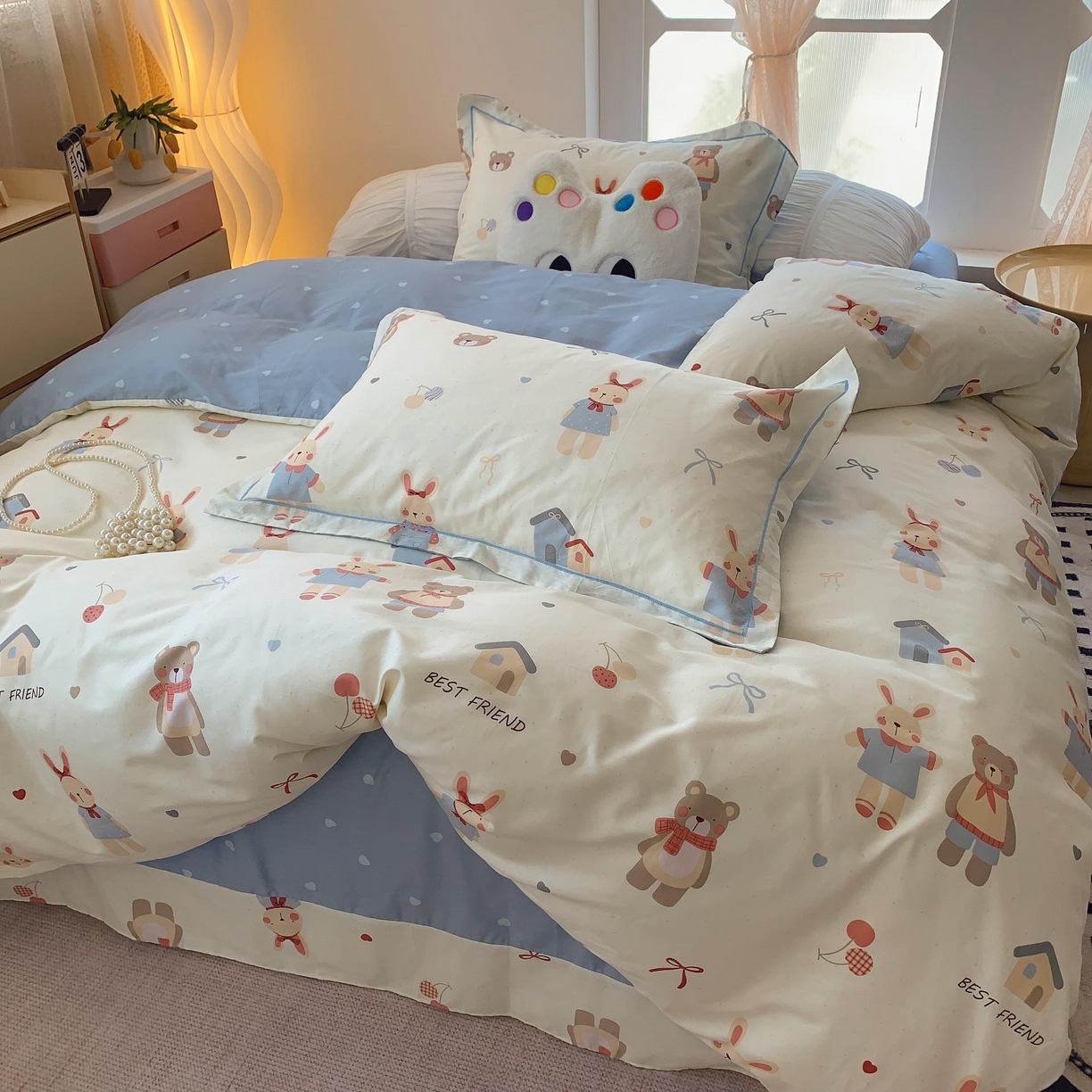 91家纺网 家纺一手货源 找家纺 莱豫家纺 2025新款亲肤舒适小清新印花全棉纯棉四件套-第二批 亲密伙伴