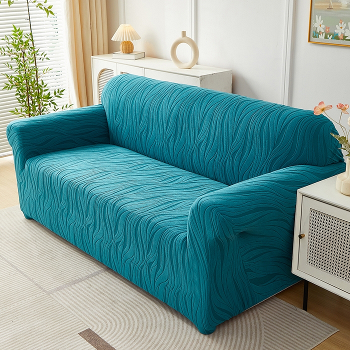 91家纺网 家纺一手货源 找家纺 共鸣沙发套 2025春夏新款水波纹弹力提花全包万能沙发套单沙发套全包款 橄榄绿