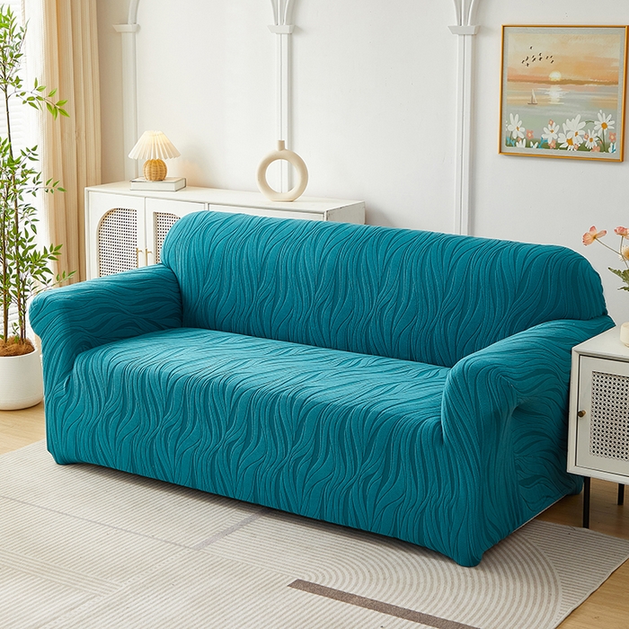 91家纺网 家纺一手货源 找家纺 共鸣沙发套 2025春夏新款水波纹弹力提花全包万能沙发套单沙发套全包款 橄榄绿