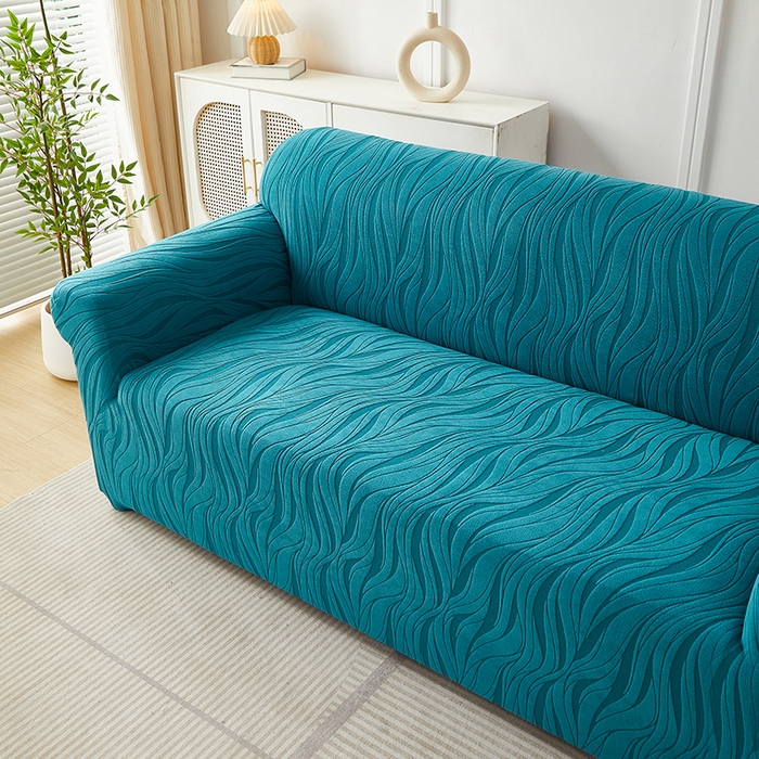 91家纺网 家纺一手货源 找家纺 共鸣沙发套 2025春夏新款水波纹弹力提花全包万能沙发套单沙发套全包款 橄榄绿