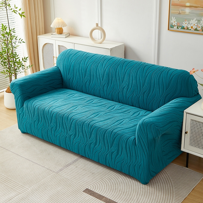 91家纺网 家纺一手货源 找家纺 共鸣沙发套 2025春夏新款水波纹弹力提花全包万能沙发套单沙发套全包款 橄榄绿