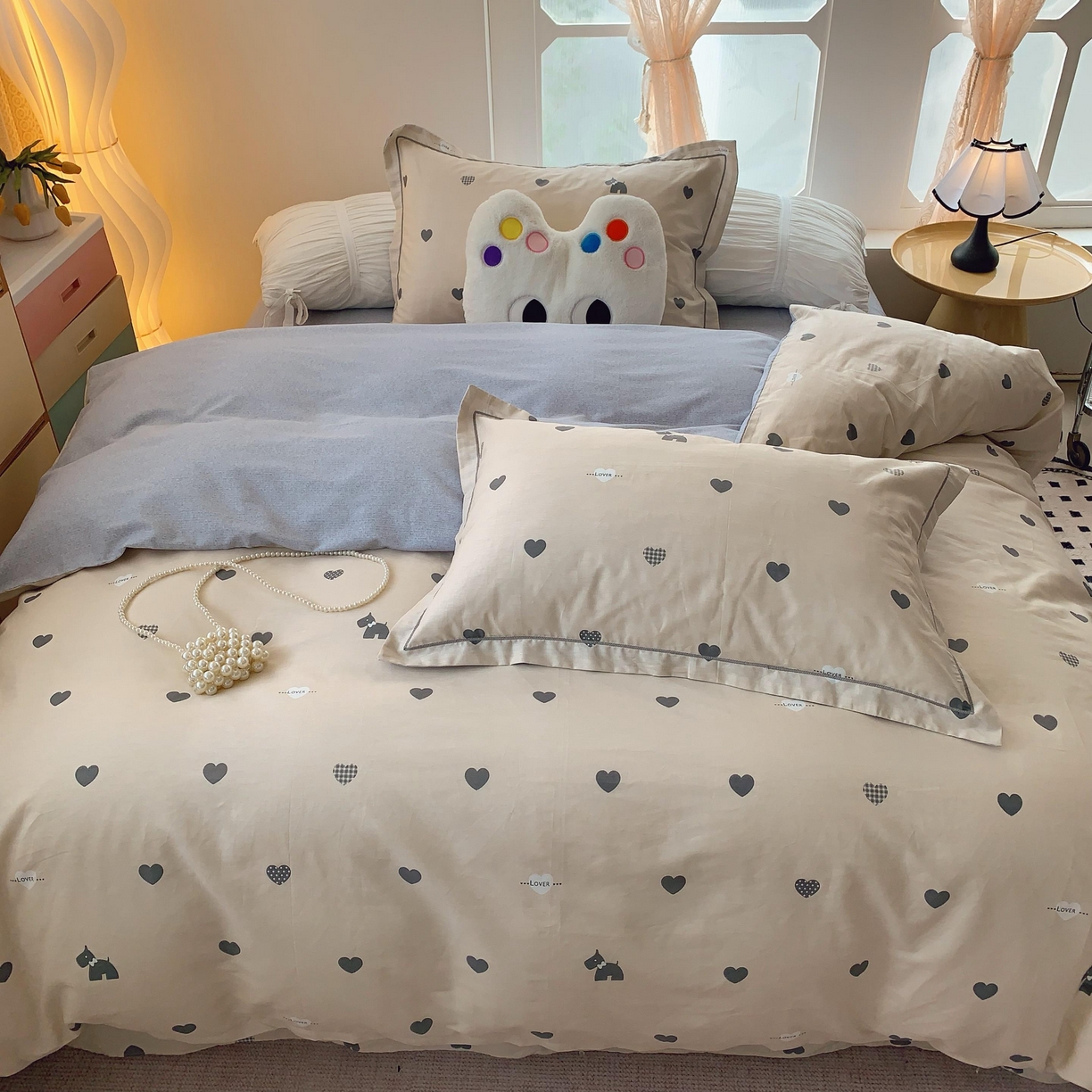 91家纺网 家纺一手货源 找家纺 莱豫家纺 2025新款亲肤舒适小清新印花全棉纯棉四件套-第二批 趣味爱心