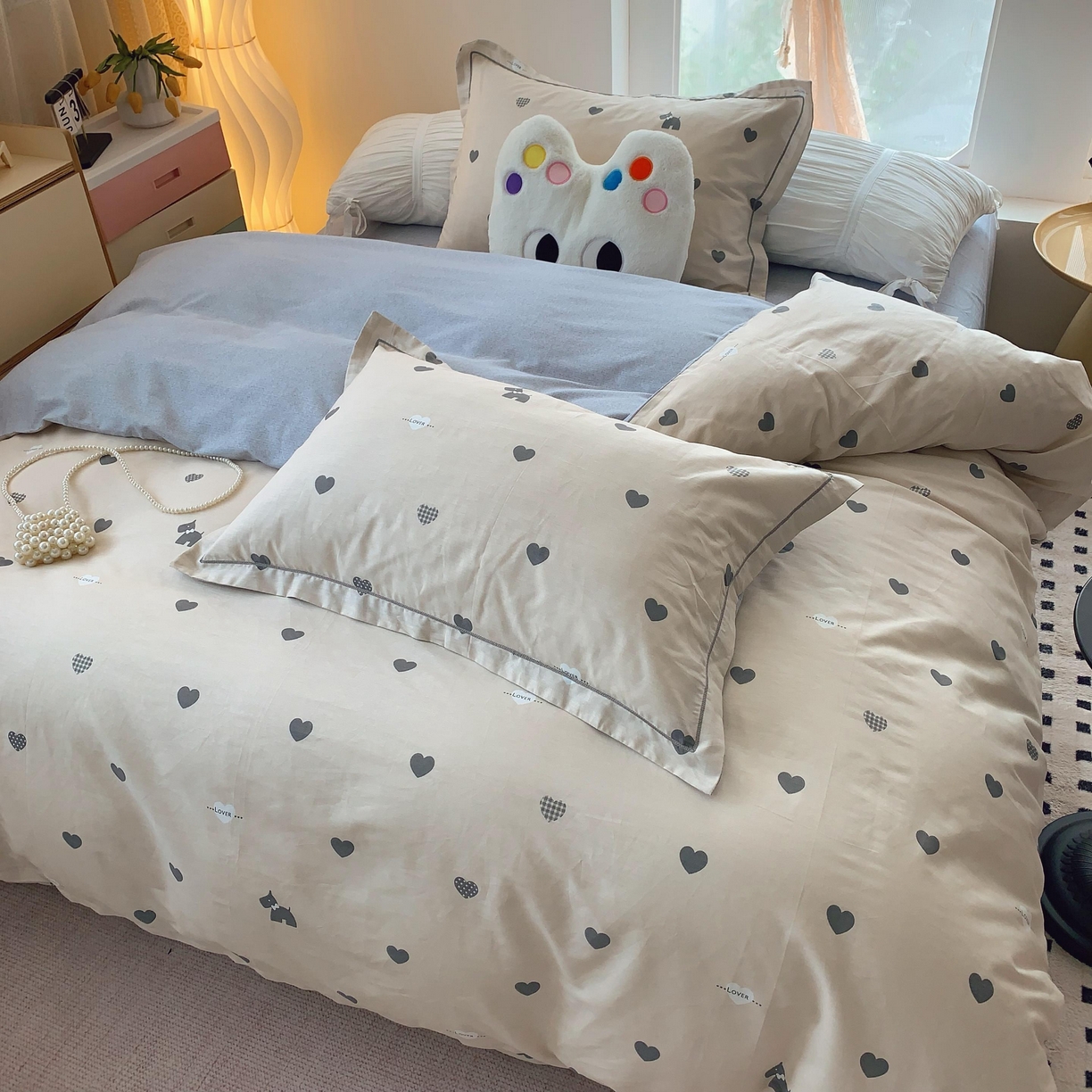 91家纺网 家纺一手货源 找家纺 莱豫家纺 2025新款亲肤舒适小清新印花全棉纯棉四件套-第二批 趣味爱心