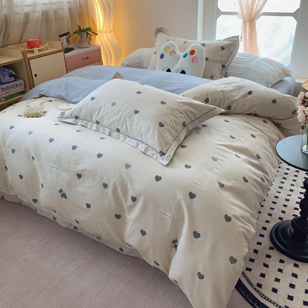 91家纺网 家纺一手货源 找家纺 莱豫家纺 2025新款亲肤舒适小清新印花全棉纯棉四件套-第二批 趣味爱心