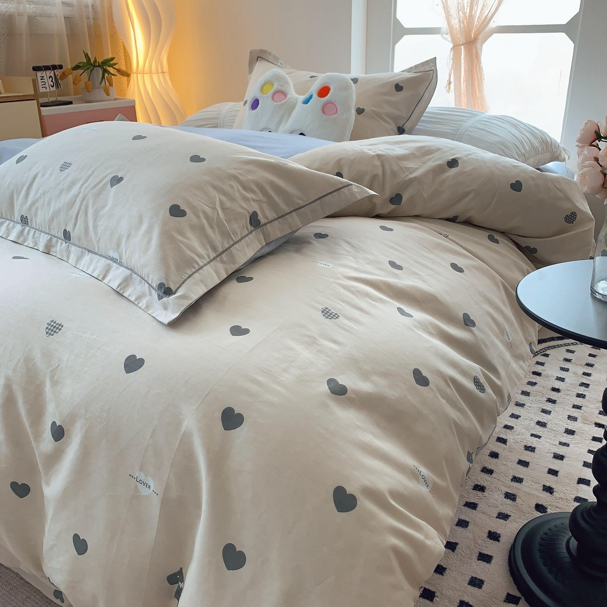 91家纺网 家纺一手货源 找家纺 莱豫家纺 2025新款亲肤舒适小清新印花全棉纯棉四件套-第二批 趣味爱心