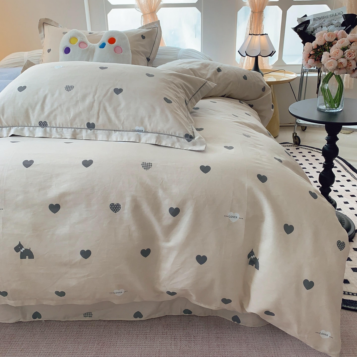 91家纺网 家纺一手货源 找家纺 莱豫家纺 2025新款亲肤舒适小清新印花全棉纯棉四件套-第二批 趣味爱心