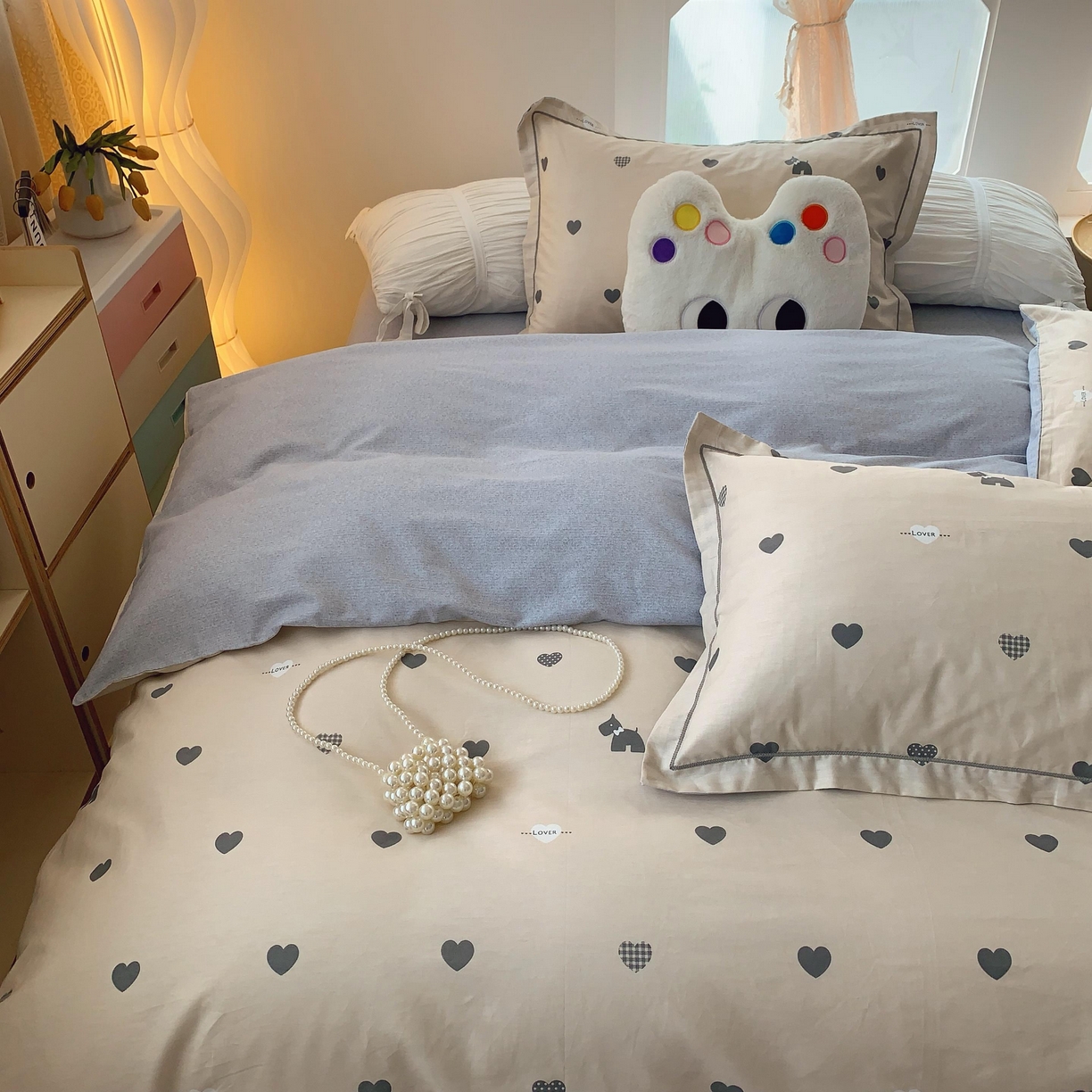 91家纺网 家纺一手货源 找家纺 莱豫家纺 2025新款亲肤舒适小清新印花全棉纯棉四件套-第二批 趣味爱心