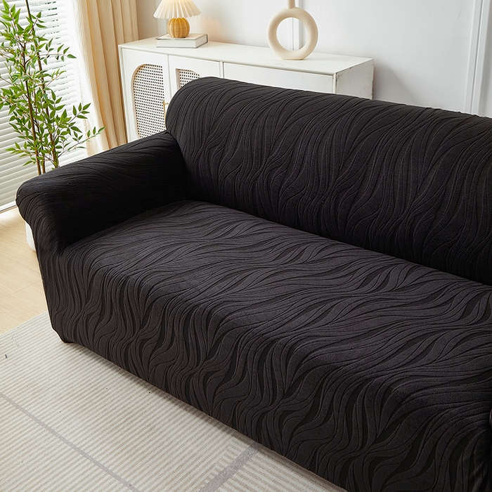 91家纺网 家纺一手货源 找家纺 共鸣沙发套 2025春夏新款水波纹弹力提花全包万能沙发套单沙发套全包款 黑色